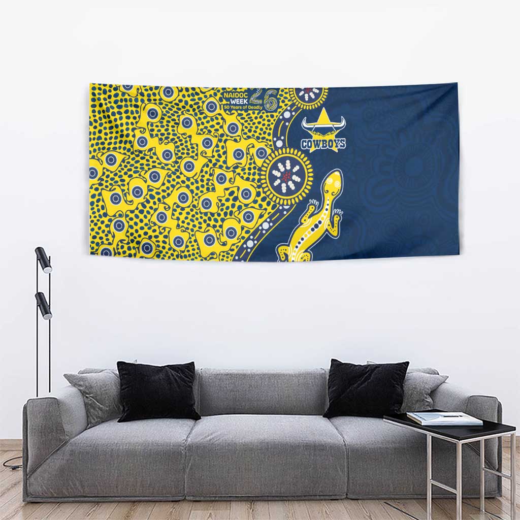 North Queensland Cowboys NAIDOC Week 2026 Tapestry Aboriginal Lizard Dot Painting - 50 Years of Deadly