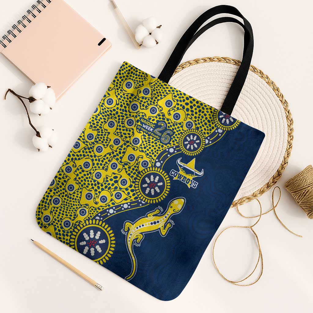 North Queensland Cowboys NAIDOC Week 2026 Tote Bag Aboriginal Lizard Dot Painting - 50 Years of Deadly