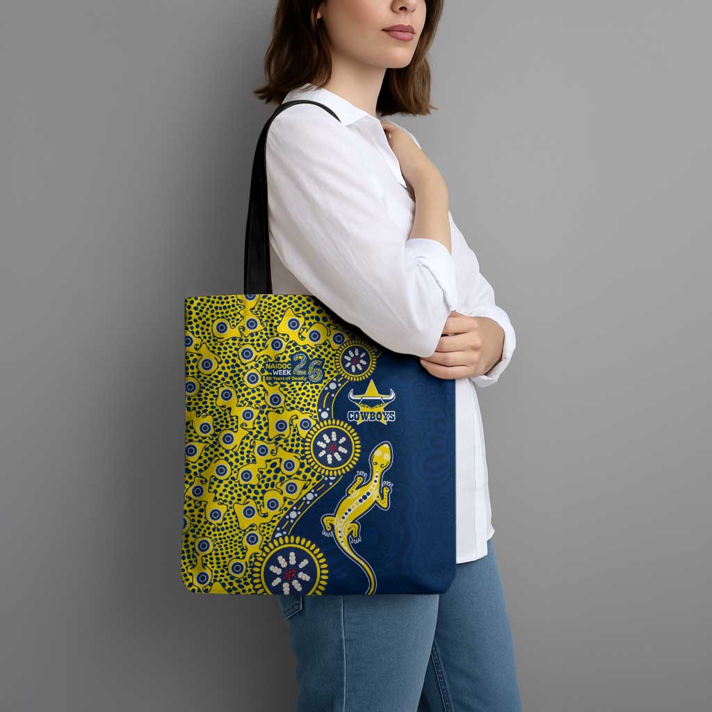 North Queensland Cowboys NAIDOC Week 2026 Tote Bag Aboriginal Lizard Dot Painting - 50 Years of Deadly