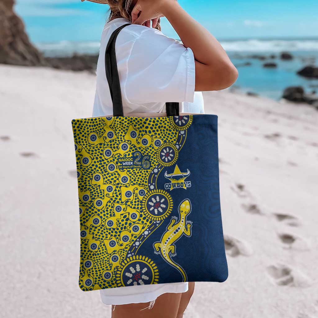 North Queensland Cowboys NAIDOC Week 2026 Tote Bag Aboriginal Lizard Dot Painting - 50 Years of Deadly