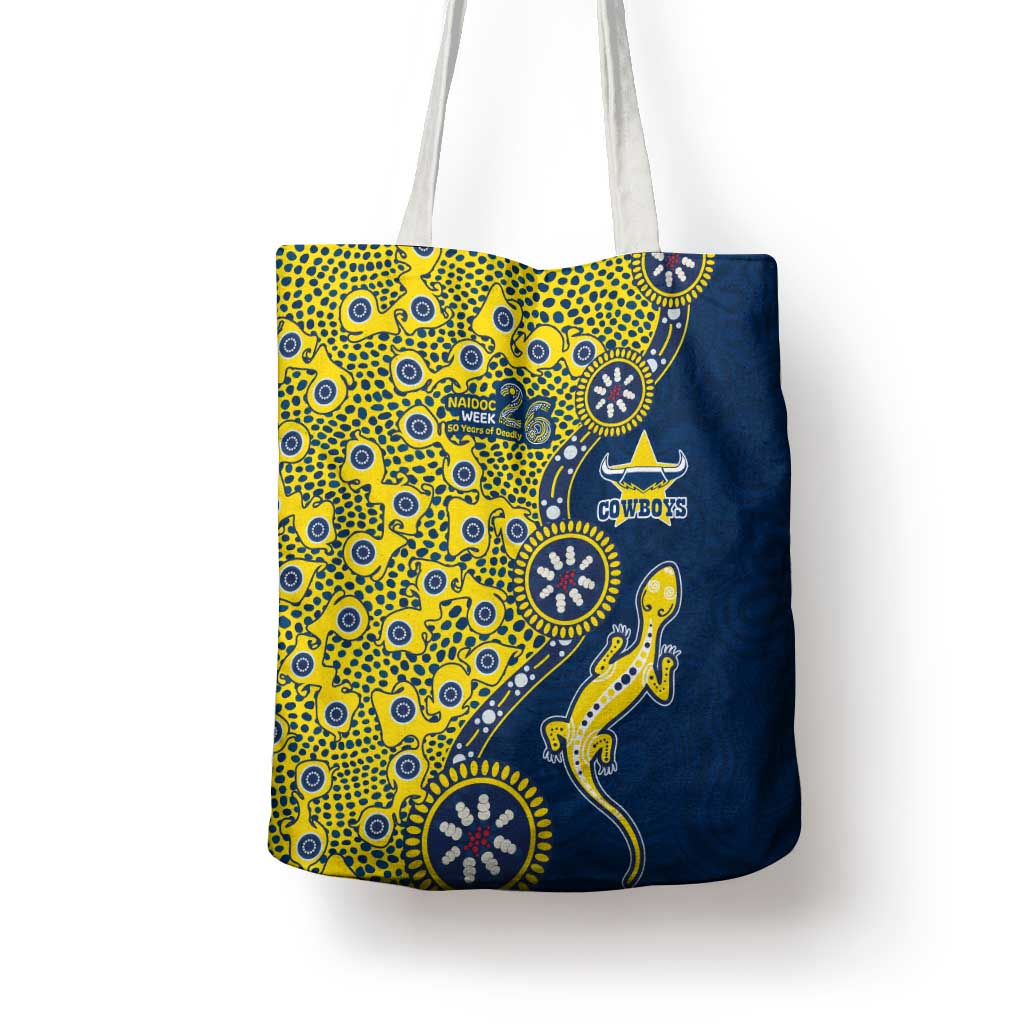 North Queensland Cowboys NAIDOC Week 2026 Tote Bag Aboriginal Lizard Dot Painting - 50 Years of Deadly