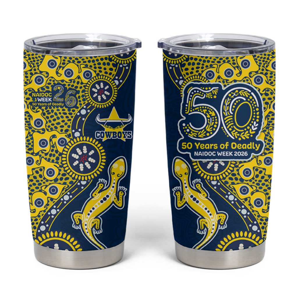 North Queensland Cowboys NAIDOC Week 2026 Tumbler Cup Aboriginal Lizard Dot Painting - 50 Years of Deadly
