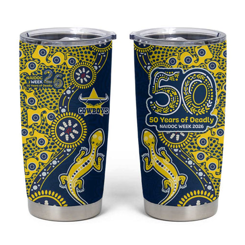 North Queensland Cowboys NAIDOC Week 2026 Tumbler Cup Aboriginal Lizard Dot Painting - 50 Years of Deadly