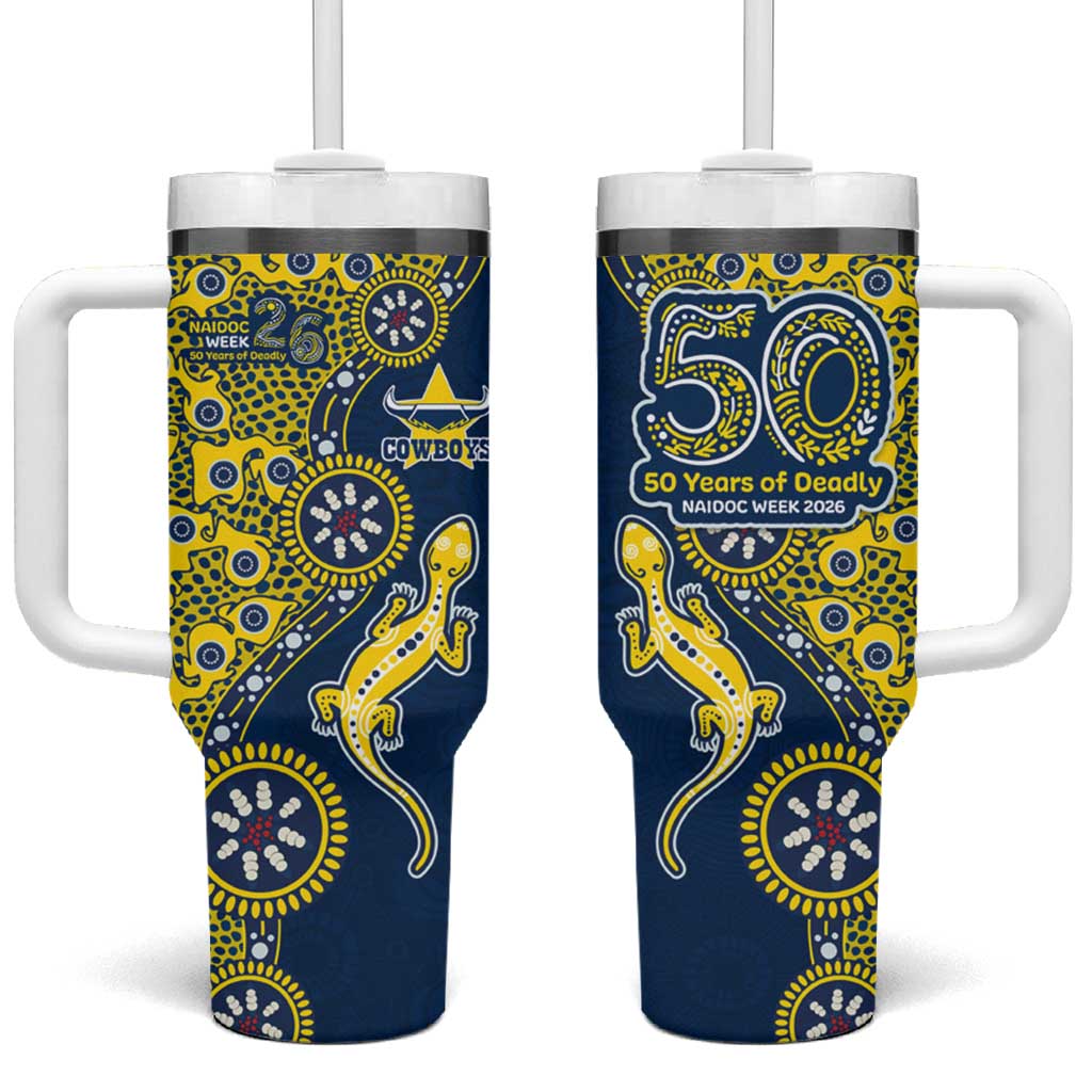 North Queensland Cowboys NAIDOC Week 2026 Tumbler With Handle Aboriginal Lizard Dot Painting - 50 Years of Deadly
