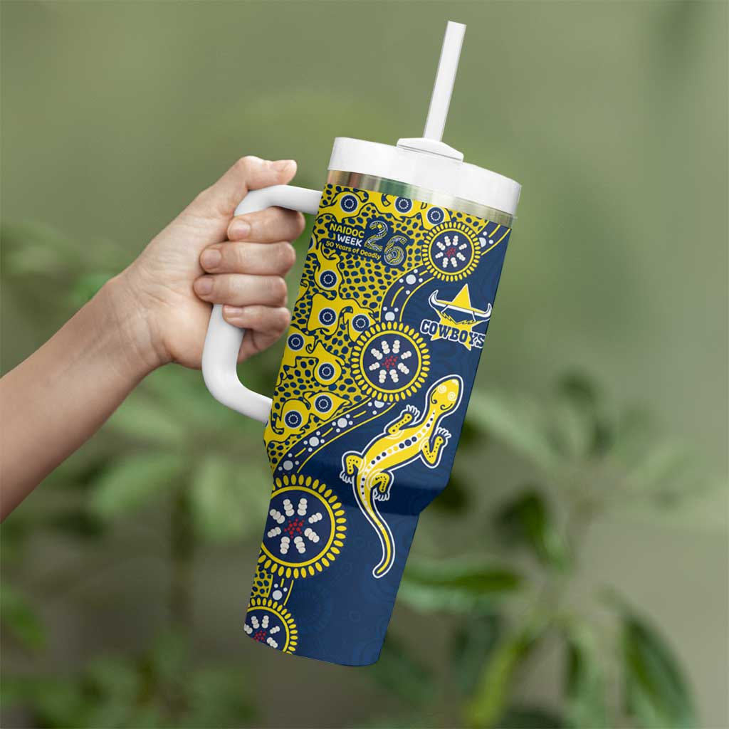 North Queensland Cowboys NAIDOC Week 2026 Tumbler With Handle Aboriginal Lizard Dot Painting - 50 Years of Deadly