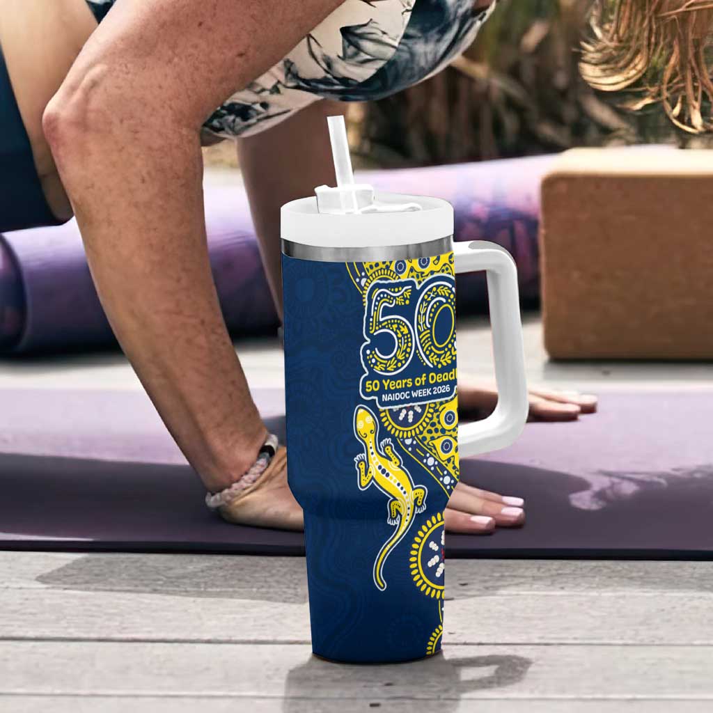 North Queensland Cowboys NAIDOC Week 2026 Tumbler With Handle Aboriginal Lizard Dot Painting - 50 Years of Deadly