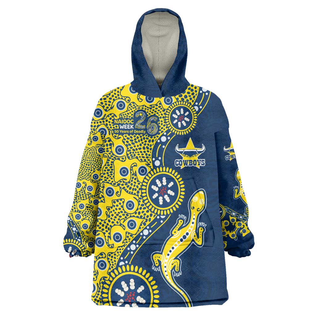 North Queensland Cowboys NAIDOC Week 2026 Wearable Blanket Hoodie Aboriginal Lizard Dot Painting - 50 Years of Deadly