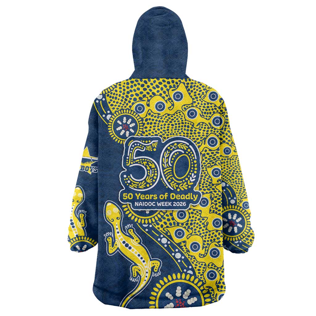 North Queensland Cowboys NAIDOC Week 2026 Wearable Blanket Hoodie Aboriginal Lizard Dot Painting - 50 Years of Deadly