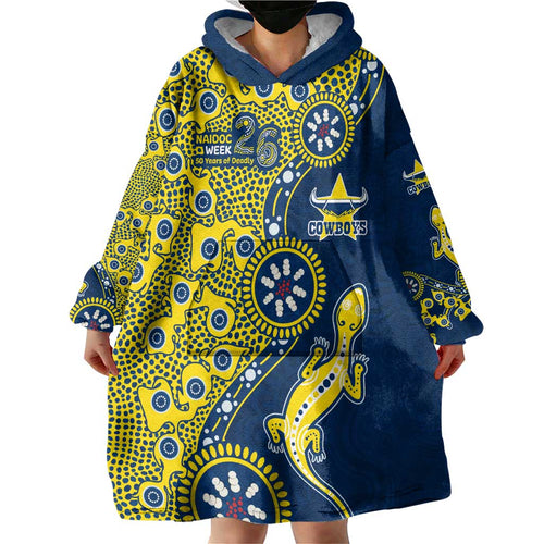 North Queensland Cowboys NAIDOC Week 2026 Wearable Blanket Hoodie Aboriginal Lizard Dot Painting - 50 Years of Deadly