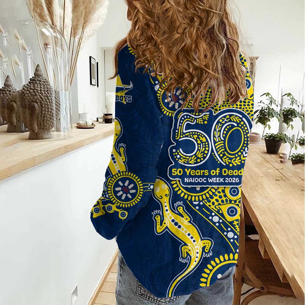 North Queensland Cowboys NAIDOC Week 2026 Women Casual Shirt Aboriginal Lizard Dot Painting - 50 Years of Deadly