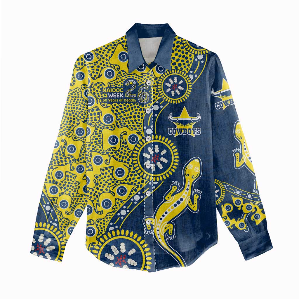 North Queensland Cowboys NAIDOC Week 2026 Women Casual Shirt Aboriginal Lizard Dot Painting - 50 Years of Deadly