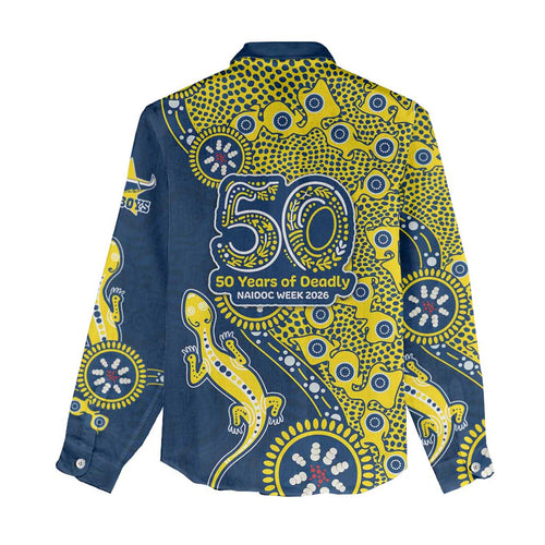 North Queensland Cowboys NAIDOC Week 2026 Women Casual Shirt Aboriginal Lizard Dot Painting - 50 Years of Deadly