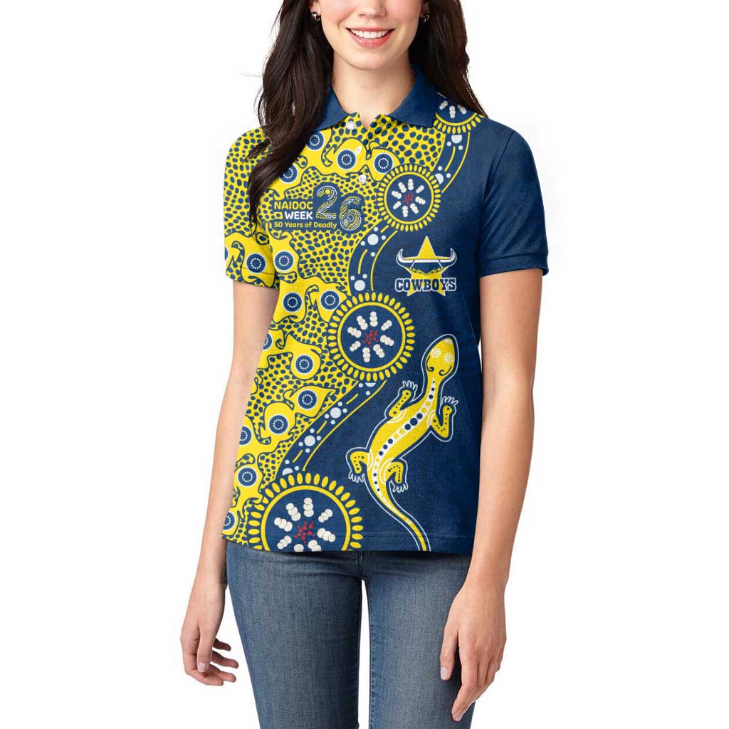 North Queensland Cowboys NAIDOC Week 2026 Women Polo Shirt Aboriginal Lizard Dot Painting - 50 Years of Deadly