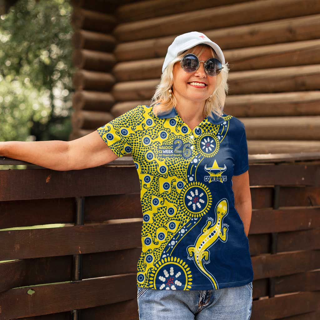 North Queensland Cowboys NAIDOC Week 2026 Women Polo Shirt Aboriginal Lizard Dot Painting - 50 Years of Deadly