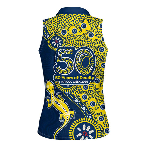 North Queensland Cowboys NAIDOC Week 2026 Women Sleeveless Polo Shirt Aboriginal Lizard Dot Painting - 50 Years of Deadly