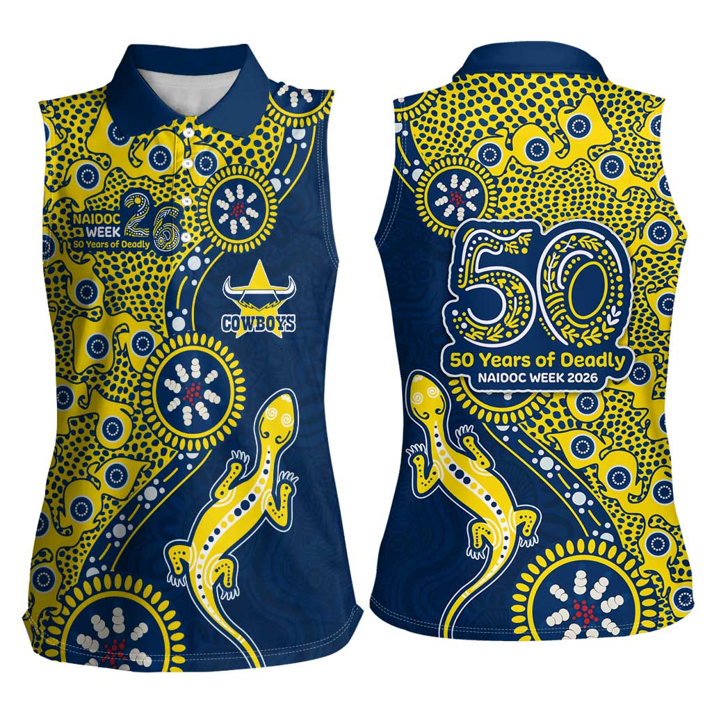 North Queensland Cowboys NAIDOC Week 2026 Women Sleeveless Polo Shirt Aboriginal Lizard Dot Painting - 50 Years of Deadly