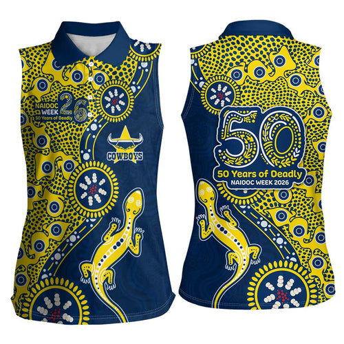 North Queensland Cowboys NAIDOC Week 2026 Women Sleeveless Polo Shirt Aboriginal Lizard Dot Painting - 50 Years of Deadly