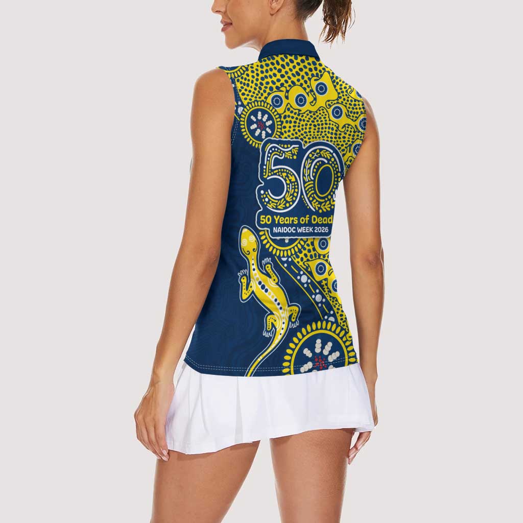 North Queensland Cowboys NAIDOC Week 2026 Women Sleeveless Polo Shirt Aboriginal Lizard Dot Painting - 50 Years of Deadly