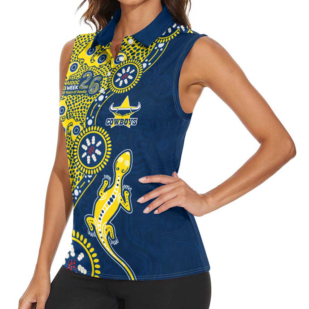 North Queensland Cowboys NAIDOC Week 2026 Women Sleeveless Polo Shirt Aboriginal Lizard Dot Painting - 50 Years of Deadly