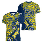 North Queensland Cowboys NAIDOC Week 2026 Women V-Neck T-Shirt Aboriginal Lizard Dot Painting - 50 Years of Deadly