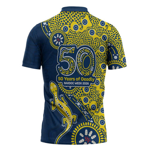 North Queensland Cowboys NAIDOC Week 2026 Zipper Polo Shirt Aboriginal Lizard Dot Painting - 50 Years of Deadly