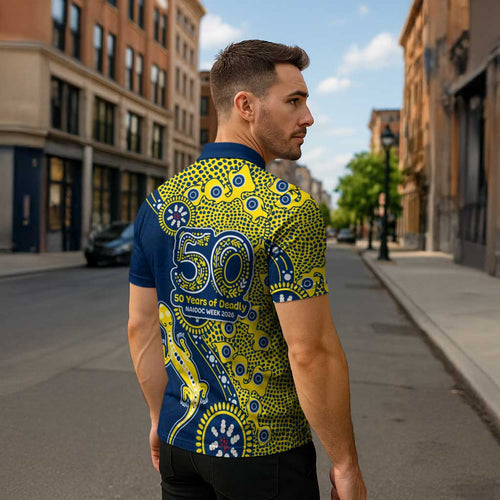 North Queensland Cowboys NAIDOC Week 2026 Zipper Polo Shirt Aboriginal Lizard Dot Painting - 50 Years of Deadly