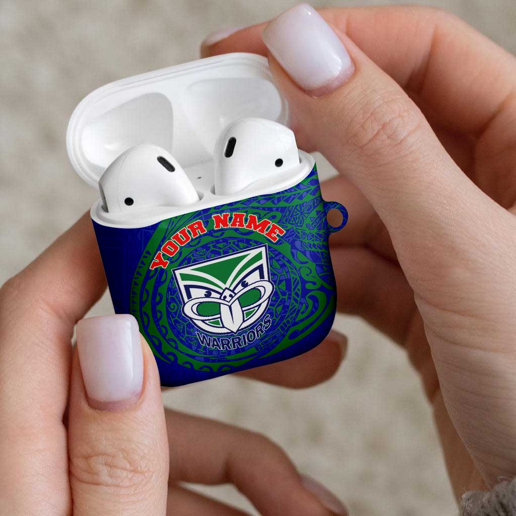 Personalized New Zealand Warriors AirPods Case Polynesian Tribal Chest and Sleeve Tattoo