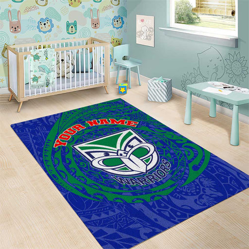 Personalized New Zealand Warriors Area Rug Polynesian Tribal Chest and Sleeve Tattoo
