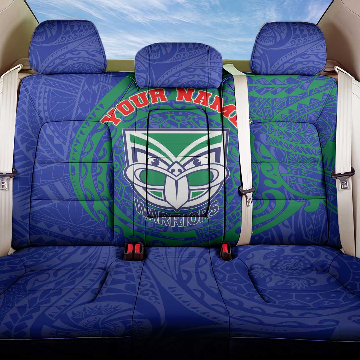 Personalized New Zealand Warriors Back Car Seat Cover Polynesian Tribal Chest and Sleeve Tattoo