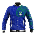 Personalized New Zealand Warriors Baseball Jacket Polynesian Tribal Chest and Sleeve Tattoo