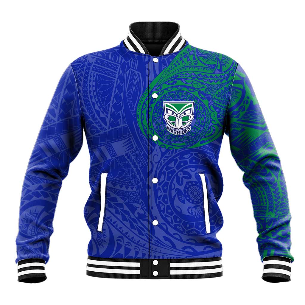Personalized New Zealand Warriors Baseball Jacket Polynesian Tribal Chest and Sleeve Tattoo