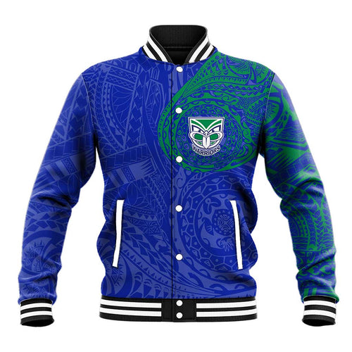 Personalized New Zealand Warriors Baseball Jacket Polynesian Tribal Chest and Sleeve Tattoo