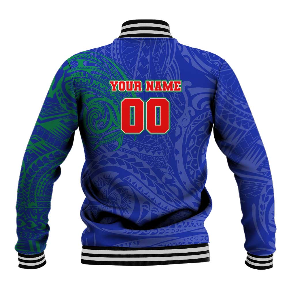 Personalized New Zealand Warriors Baseball Jacket Polynesian Tribal Chest and Sleeve Tattoo