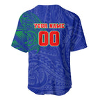 Personalized New Zealand Warriors Baseball Jersey Polynesian Tribal Chest and Sleeve Tattoo