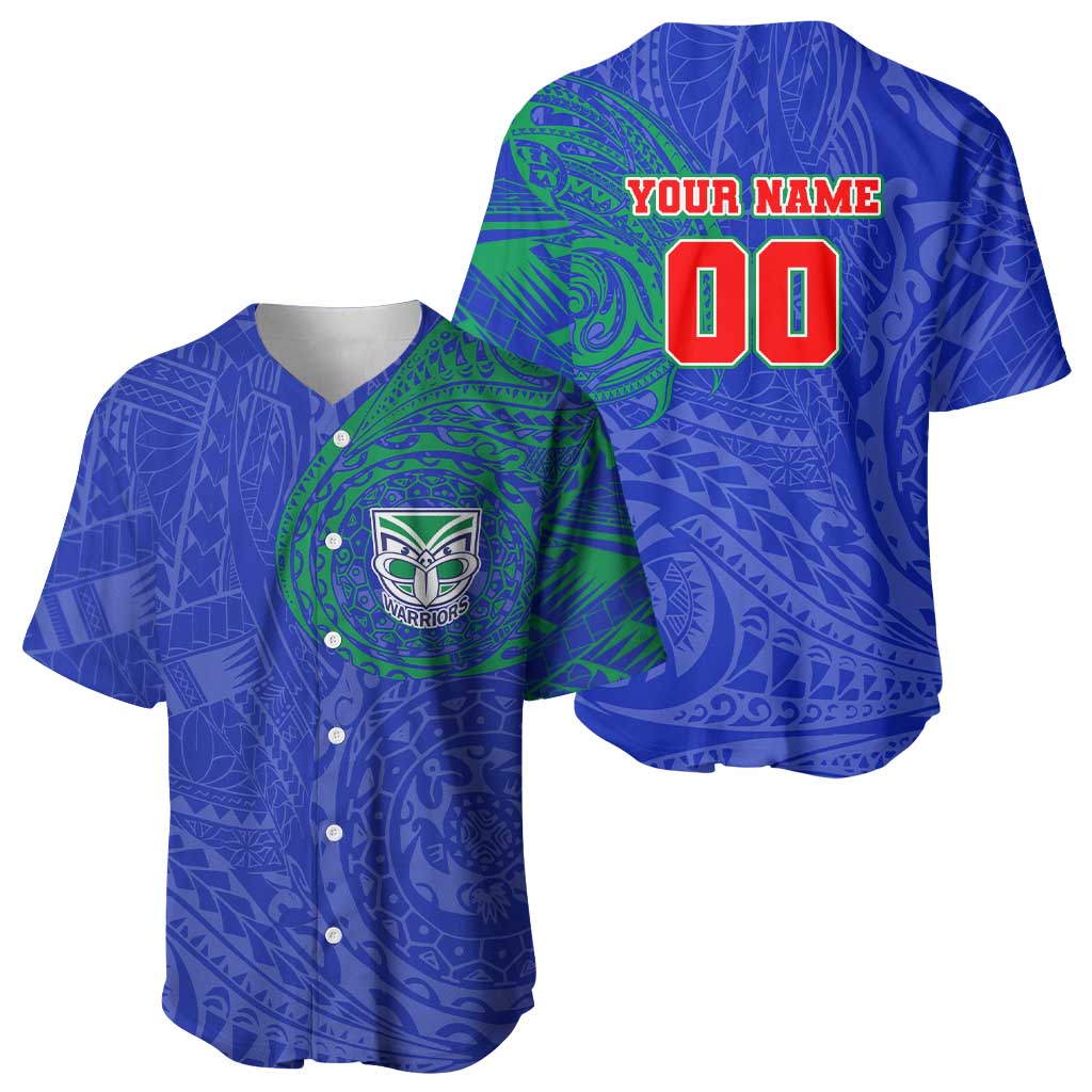 Personalized New Zealand Warriors Baseball Jersey Polynesian Tribal Chest and Sleeve Tattoo