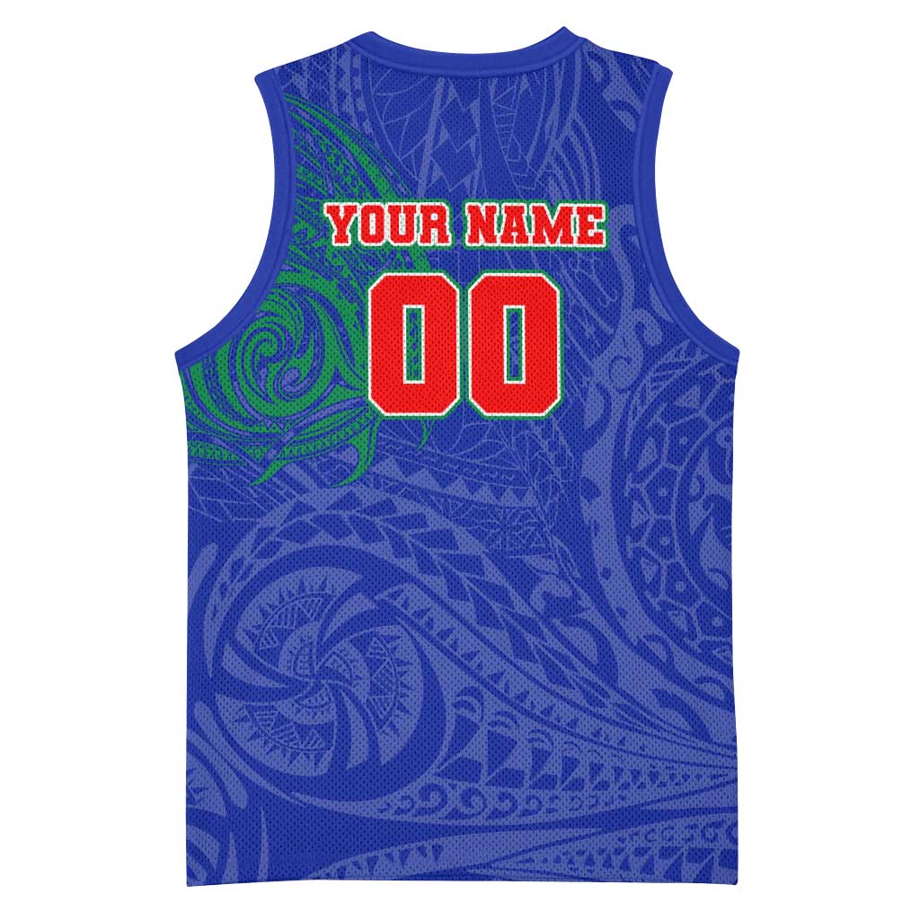 Personalized New Zealand Warriors Basketball Jersey Polynesian Tribal Chest and Sleeve Tattoo