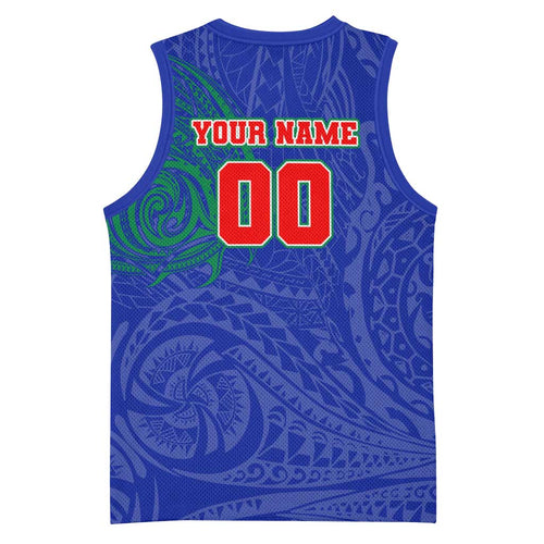 Personalized New Zealand Warriors Basketball Jersey Polynesian Tribal Chest and Sleeve Tattoo