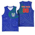 Personalized New Zealand Warriors Basketball Jersey Polynesian Tribal Chest and Sleeve Tattoo