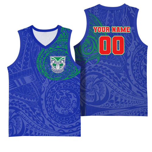 Personalized New Zealand Warriors Basketball Jersey Polynesian Tribal Chest and Sleeve Tattoo
