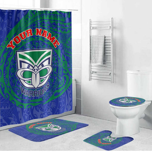 Personalized New Zealand Warriors Bathroom Set Polynesian Tribal Chest and Sleeve Tattoo