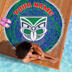 Personalized New Zealand Warriors Beach Blanket Polynesian Tribal Chest and Sleeve Tattoo