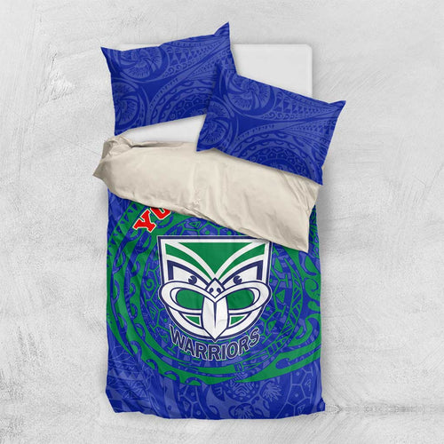 Personalized New Zealand Warriors Bedding Set Polynesian Tribal Chest and Sleeve Tattoo