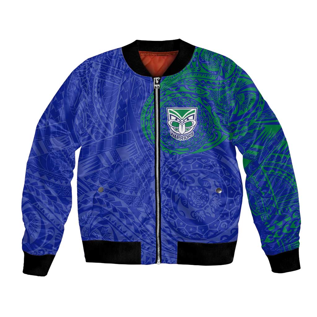 Personalized New Zealand Warriors Bomber Jacket Polynesian Tribal Chest and Sleeve Tattoo