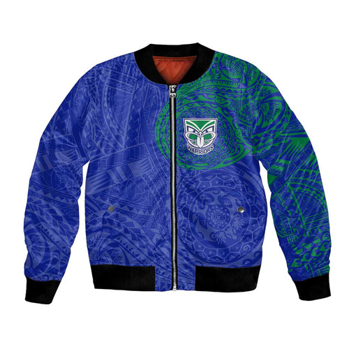 Personalized New Zealand Warriors Bomber Jacket Polynesian Tribal Chest and Sleeve Tattoo