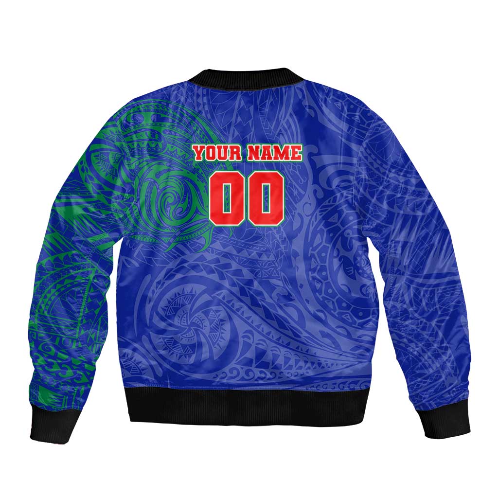 Personalized New Zealand Warriors Bomber Jacket Polynesian Tribal Chest and Sleeve Tattoo