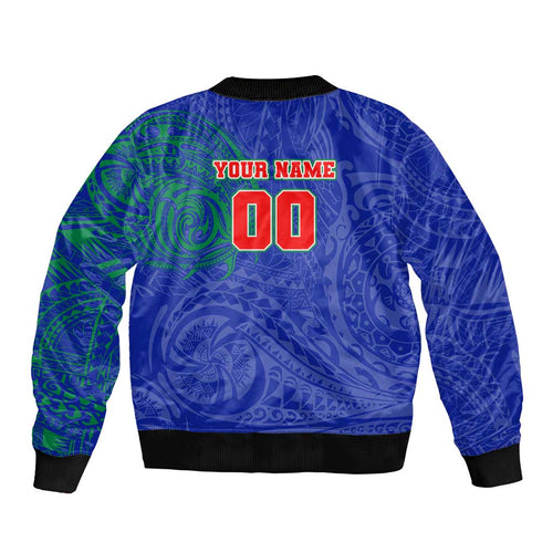 Personalized New Zealand Warriors Bomber Jacket Polynesian Tribal Chest and Sleeve Tattoo