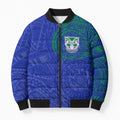 Personalized New Zealand Warriors Bomber Puffer Jacket Polynesian Tribal Chest and Sleeve Tattoo