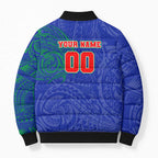 Personalized New Zealand Warriors Bomber Puffer Jacket Polynesian Tribal Chest and Sleeve Tattoo