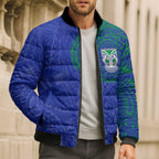 Personalized New Zealand Warriors Bomber Puffer Jacket Polynesian Tribal Chest and Sleeve Tattoo