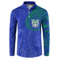 Personalized New Zealand Warriors Button Sweatshirt Polynesian Tribal Chest and Sleeve Tattoo